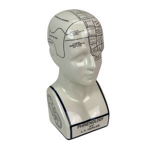 Zeckos Ceramic Phrenology Head Bust Figurine White Glossy 7.5 Inch